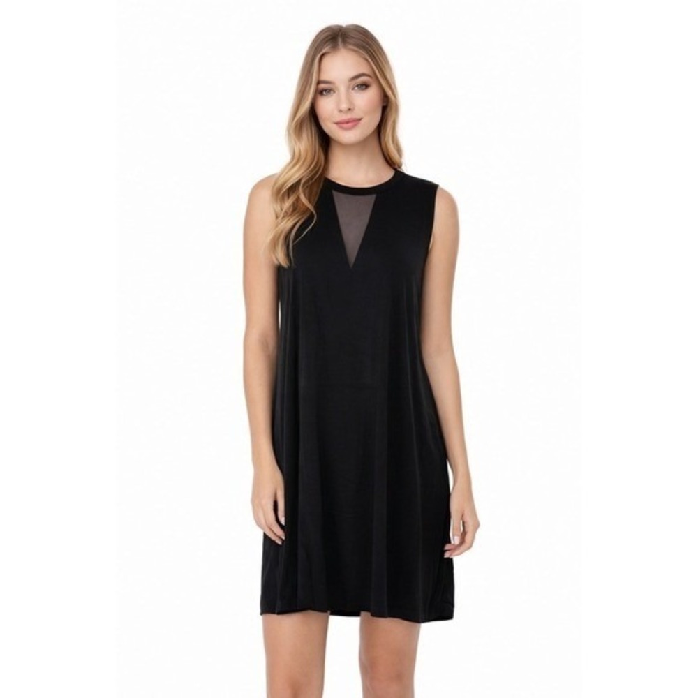 Michael Lauren Calder‎ Sleeveless Dress Black Mesh Insert Raw Edge Size S NWT